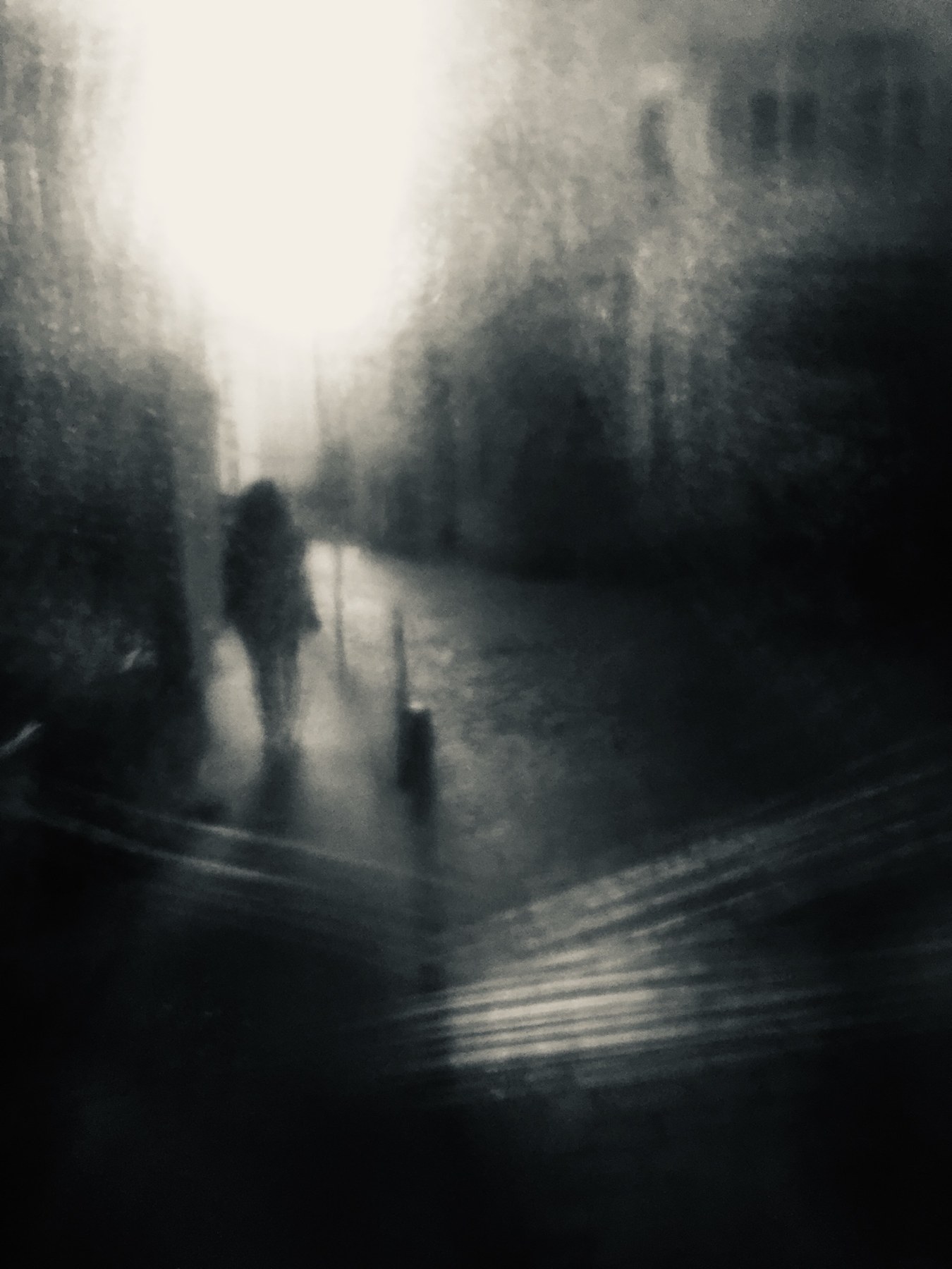 Silhouettes et lumière au bas des escaliers de la Croix-Rousse